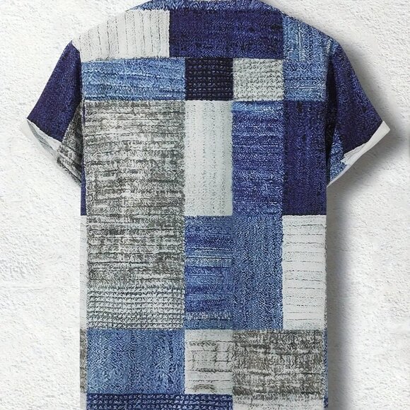 Men's Stylish Short-Sleeve Shirt Contrasting Color Patterned Print Street Style - Picture 5 of 11